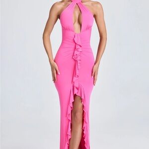Chic Backless Pink Ruffle Dress